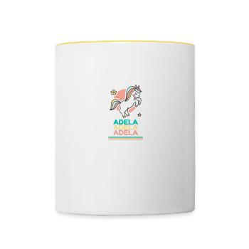 Adela Vorname Namensgeschenk Süßes Einhorn - Tasse zweifarbig - Weiß/Gelb - Vorne