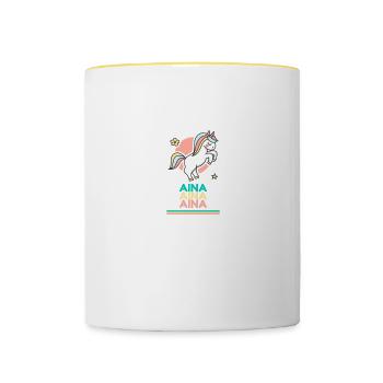 Aina Prénom Cadeau Douce Licorne - Mug contrasté - blanc/jaune - Devant