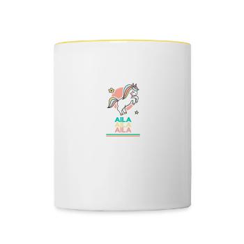 Aila Prénom Cadeau Douce Licorne - Mug contrasté - blanc/jaune - Devant