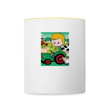 Green Tractor Birthday Farm Animals - Contrasting Mug - white/yellow - Front