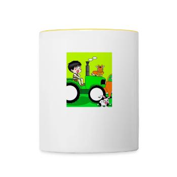 Green Tractor Birthday Farm Animals - Contrasting Mug - white/yellow - Front