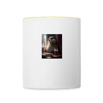Otter Lovers Nerd Otter Drinking Coffee - Contrasting Mug - white/yellow - Front