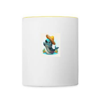 Vaquita Wearing Sombrero Kawaii Dabbing Vaquita - Contrasting Mug - white/yellow - Front