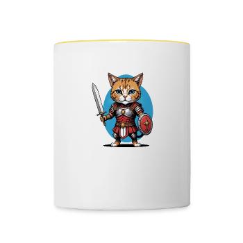 Cat Roman Warrior Cat Gift - Contrasting Mug - white/yellow - Front