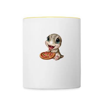 Dinosaurs love pizza - Contrasting Mug - white/yellow - Front
