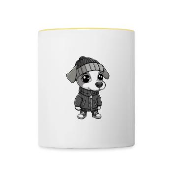 Whippet Hund Winter - Tasse zweifarbig - Weiß/Gelb - Vorne