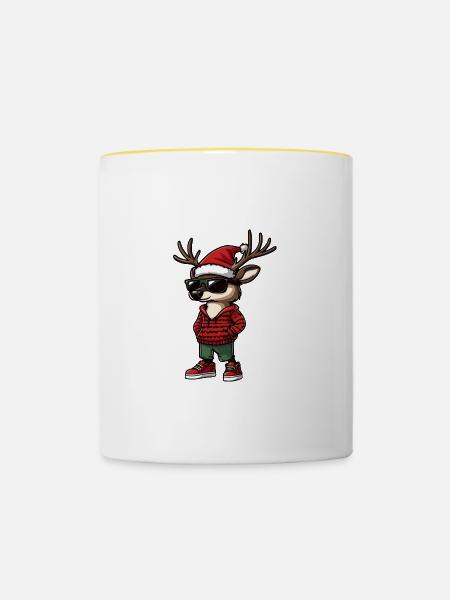 Hirsch Weihnachten X-Mas - Tasse zweifarbig - Weiß/Gelb