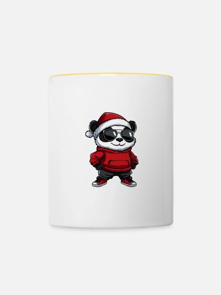 Panda Weihnachten X-Mas - Tasse zweifarbig - Weiß/Gelb