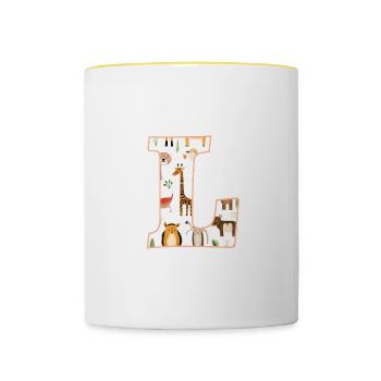Letter L, Monogram, Animal Print - Contrasting Mug - white/yellow - Front