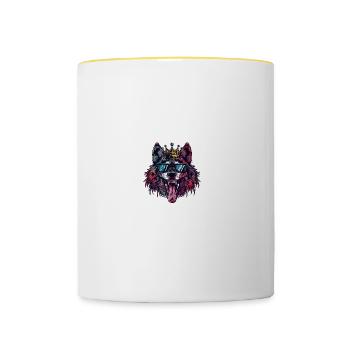 Wolf Geburtstag Lustig Party - Tasse zweifarbig - Weiß/Gelb - Vorne