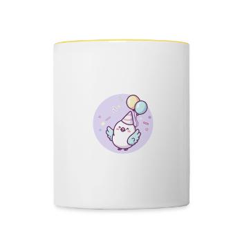 Colombe oiseau anniversaire bébé - Mug contrasté - blanc/jaune - Devant
