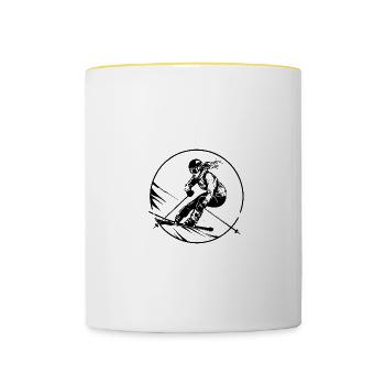 Ski Fahren Skiing Frau - Tasse zweifarbig - Weiß/Gelb - Vorne