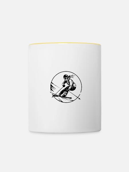 Ski Fahren Skiing Frau - Tasse zweifarbig - Weiß/Gelb