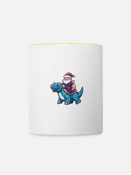 Dinosaurier stegosaurus Weihnachtsmann - Tasse zweifarbig - Weiß/Gelb