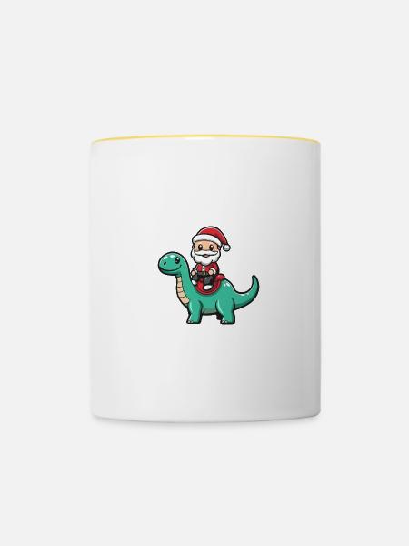 Dinosaurier brontosaurus Weihnachtsmann - Tasse zweifarbig - Weiß/Gelb
