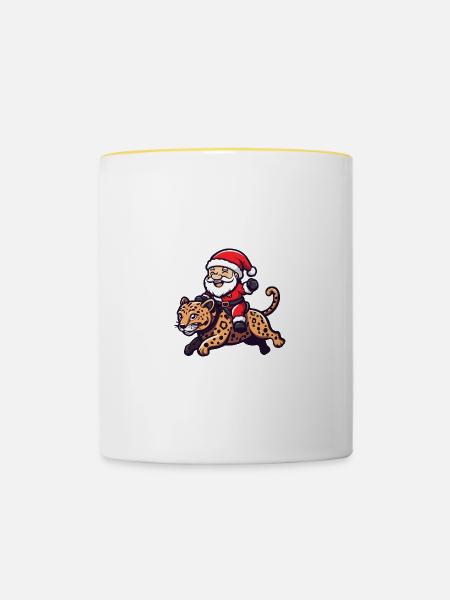 Leopard Weihnachtsmann - Tasse zweifarbig - Weiß/Gelb