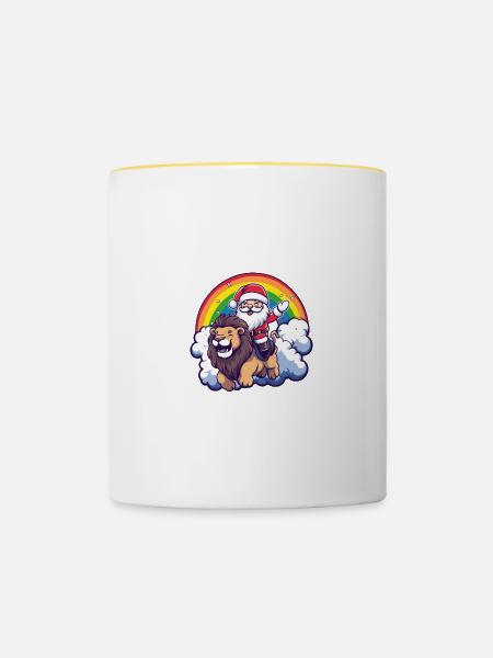 Löwe Weihnachtsmann Regenbogen - Tasse zweifarbig - Weiß/Gelb