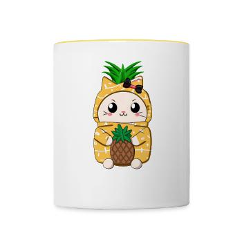 Ananas Katze - Tasse zweifarbig - Weiß/Gelb - Vorne