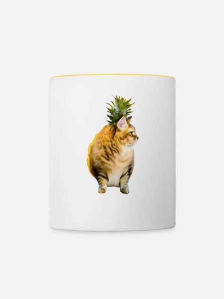 Kawaii Ananas-Katze - Tasse zweifarbig - Weiß/Gelb