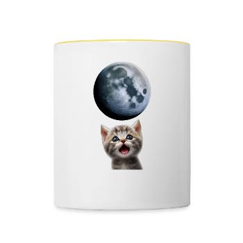 Chat miaulant vers la lune - Mug contrasté - blanc/jaune - Devant