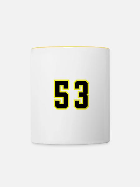 53 Zahl Trikot - Tasse zweifarbig - Weiß/Gelb
