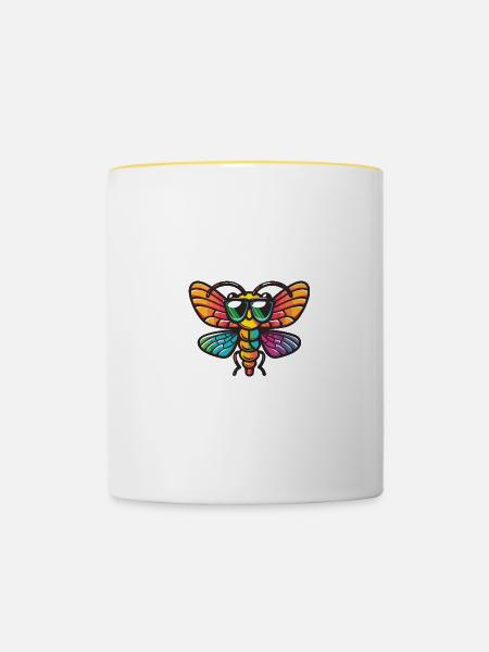Libelle Tier - Tasse zweifarbig - Weiß/Gelb