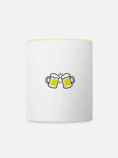 Bier Anstossen Prost - Tasse zweifarbig - Weiß/Gelb