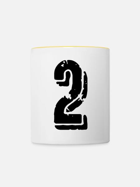 2 Zahl Trikot - Tasse zweifarbig - Weiß/Gelb
