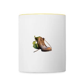 Schuh mit Grünpflanze - Tasse zweifarbig - Weiß/Gelb - Vorne