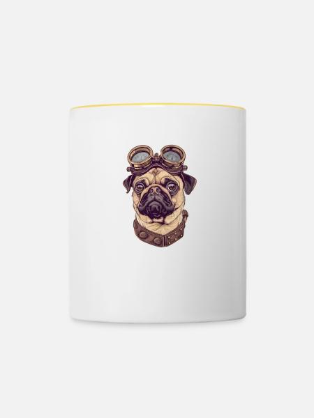 Steampunk Mops - Tasse zweifarbig - Weiß/Gelb