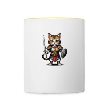 Cat Roman Warrior Cat Gift - Contrasting Mug - white/yellow - Front