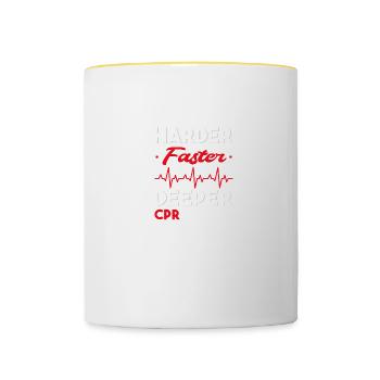 Harder Faster Deeper CPR Save Lives - Tasse zweifarbig - Weiß/Gelb - Vorne