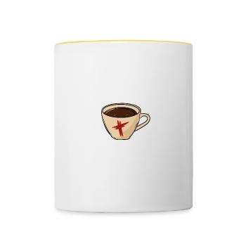 Pastor Powered By Coffee And The Holy Spirit - Tasse zweifarbig - Weiß/Gelb - Vorne