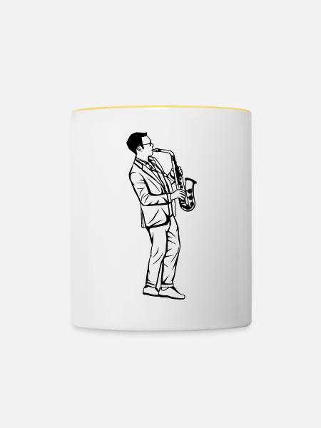 Saxophonist - Tasse zweifarbig - Weiß/Gelb