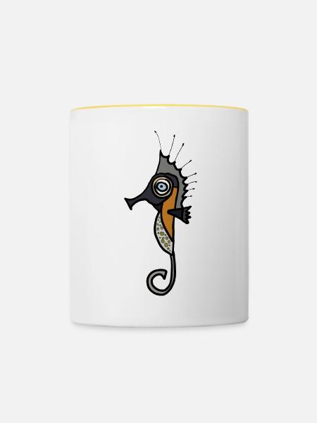 Seepferd Grafik mit dunklem Hintergrund - Tasse zweifarbig - Weiß/Gelb