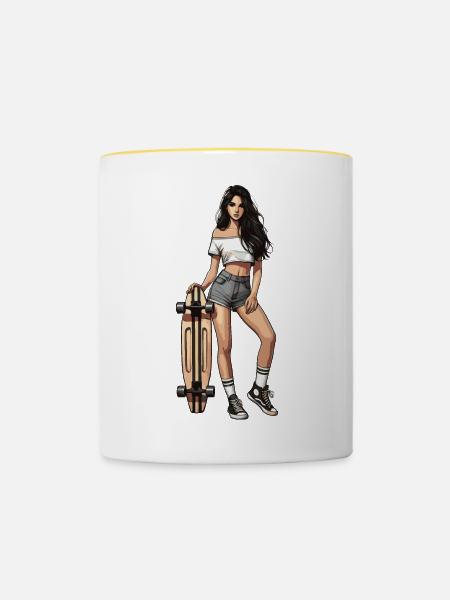Longboard - Tasse zweifarbig - Weiß/Gelb