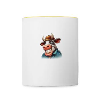 Kuh Bauernhof - Tasse zweifarbig - Weiß/Gelb - Vorne