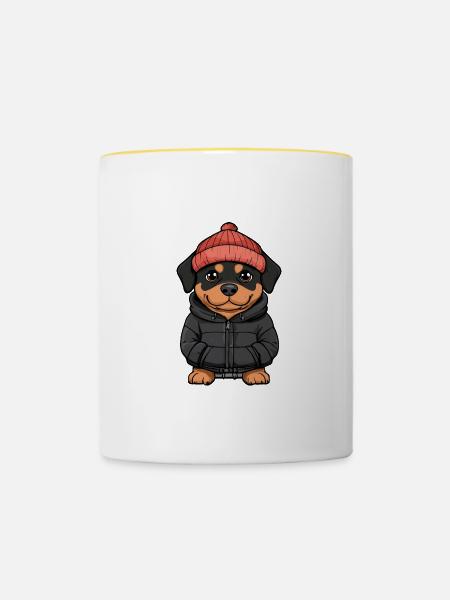 Rottweiler Hund Winter - Tasse zweifarbig - Weiß/Gelb