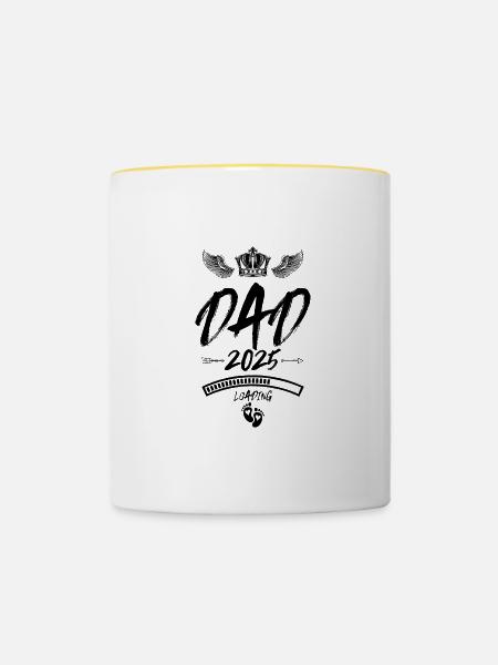 Dad 2025 Loading Papa Spruch - Tasse zweifarbig - Weiß/Gelb