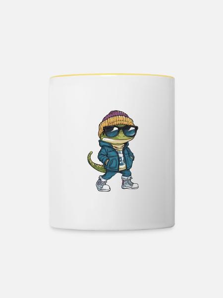 Echse Cool Comic - Tasse zweifarbig - Weiß/Gelb