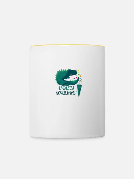 dinoschulkind,dinosaurier,endlich schulkind - Tasse zweifarbig - Weiß/Gelb