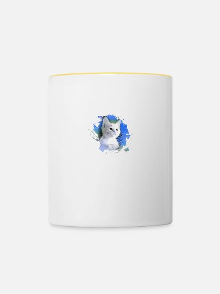 kätzchen,katze,katzenbaby,graffiti,malerei,blau - Tasse zweifarbig - Weiß/Gelb