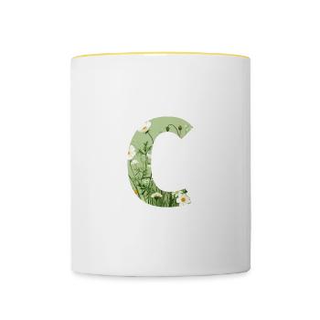 Letter C, Monogram, Floral Pattern - Contrasting Mug - white/yellow - Front