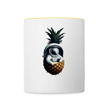 Astronaute à l’ananas - Mug contrasté - blanc/jaune - Devant