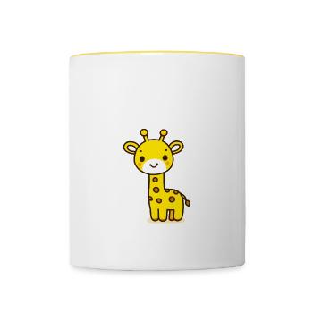 Niedliche Strichmännchen-Giraffe für Kinder - Tasse zweifarbig - Weiß/Gelb - Vorne