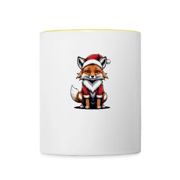 Fuchs Fox Weihnachtsmann Süß Geschenk für Frauen - Tasse zweifarbig - Weiß/Gelb - Vorne