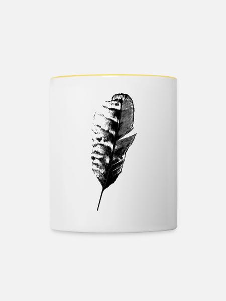 Feder Schreibfeder - Tasse zweifarbig - Weiß/Gelb