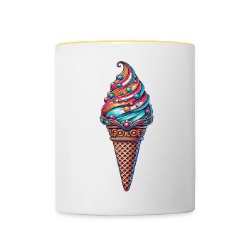 farbenfrohe Eiskreation in lebendigen Farben - Tasse zweifarbig - Weiß/Gelb - Vorne