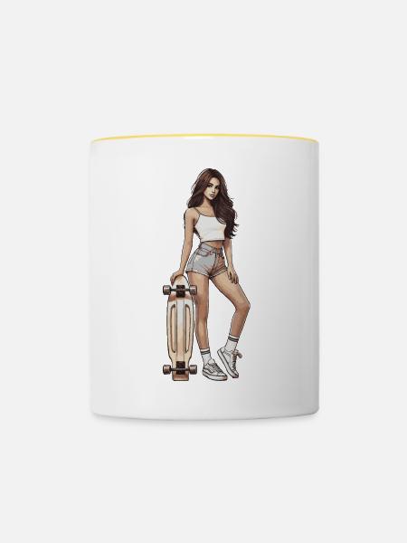 Skatergirl - Tasse zweifarbig - Weiß/Gelb
