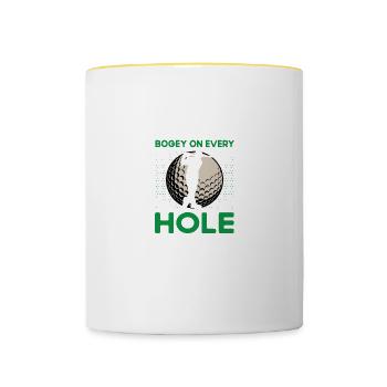 Citations Golfclub Golferloch en un - Mug contrasté - blanc/jaune - Devant